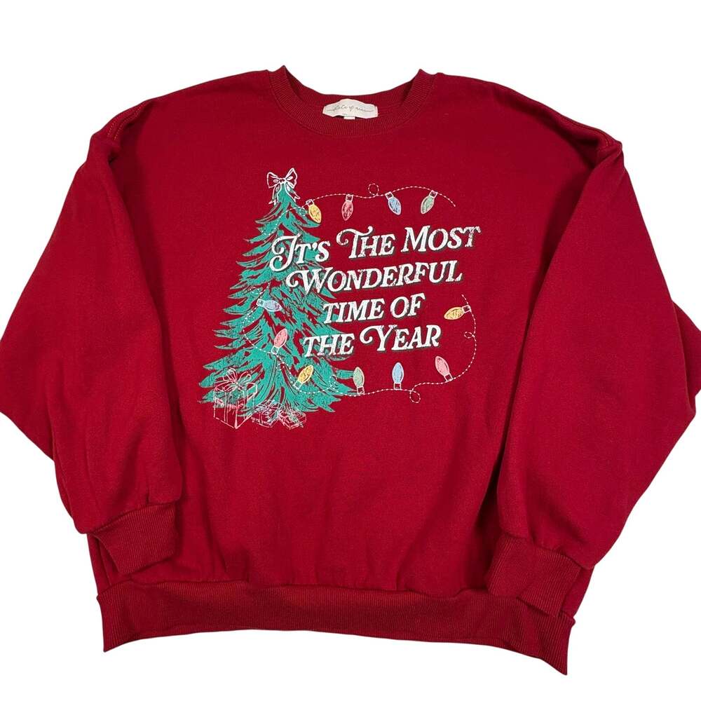State of Mind Embroidered Christmas Sweatshirt Women's L Red Holiday